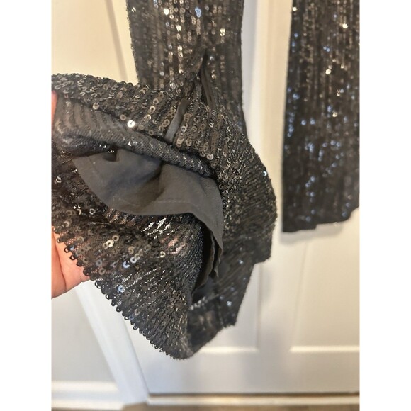 Limited Black Sequin Pants High Rise Wide Leg Side Zip Women’s Size 16  W Party - Picture 6 of 6